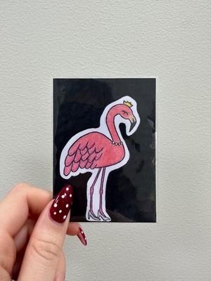 ACEO Original Mini Art Card Flamingo Bird Mixed Media Pretty in Pink #6/10