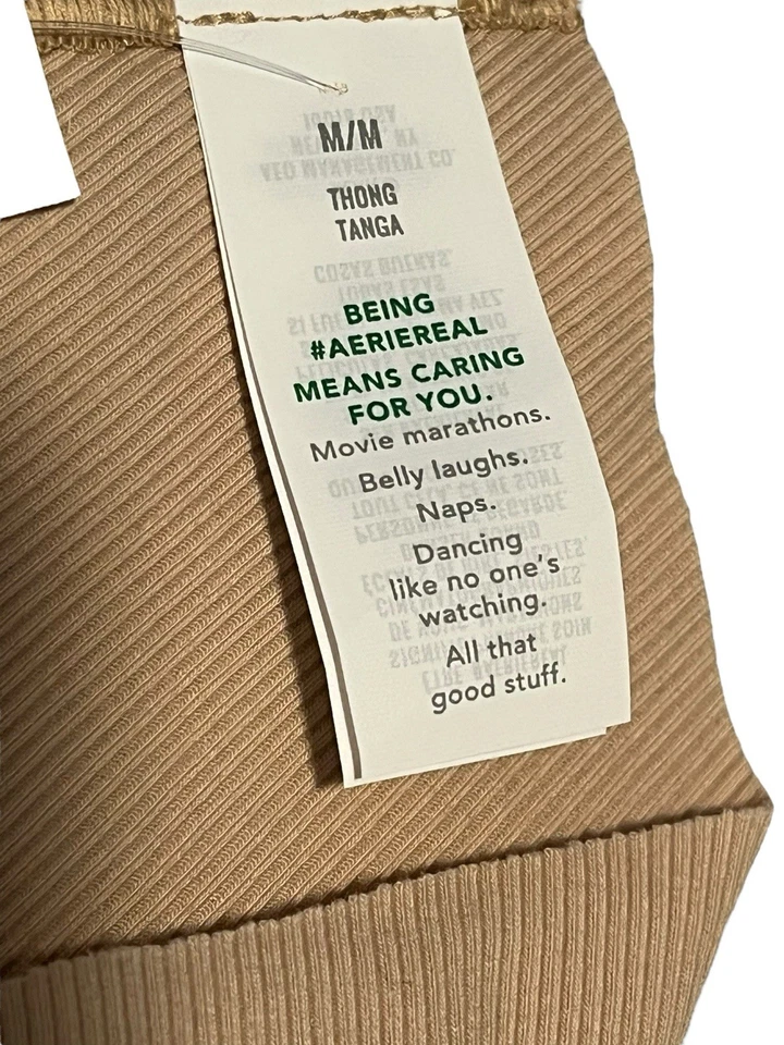 Conjunto de 2 bragas de tanga Aerie para mujer medianas lisas beige acanaladas elásticas nuevas con etiquetas Foto 3 de 4