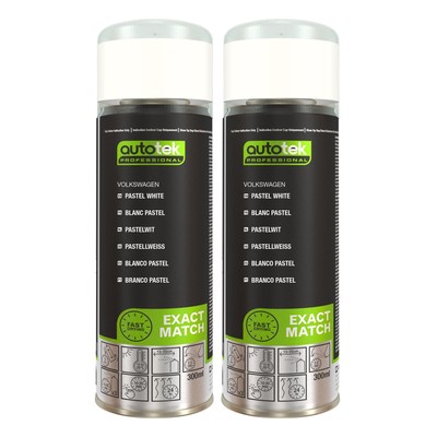Autotek schnelltrocknender hochdeckender Sprühlack Volkswagen Pastellweiß 300 ml x2