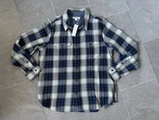NWT OUTERKNOWN $168 Men's L Large Blanket Shirt Blue Plaid MFE Marine Feliz