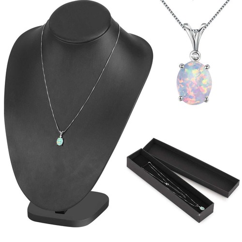 Mujeres Blanco Ópalo de Fuego Piedras Preciosas 925 Plata Esterlina Anillo Collar Colgante Joyería - Imagen 13 de 26