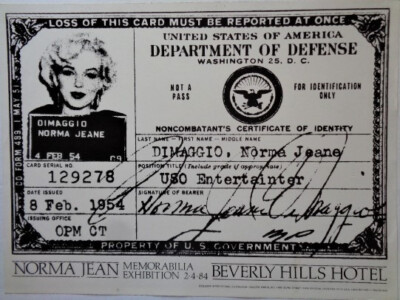 MARILYN MONROE ID CARD POSTER   1984   RARE - Norma Jean Memorabilia Exhibition