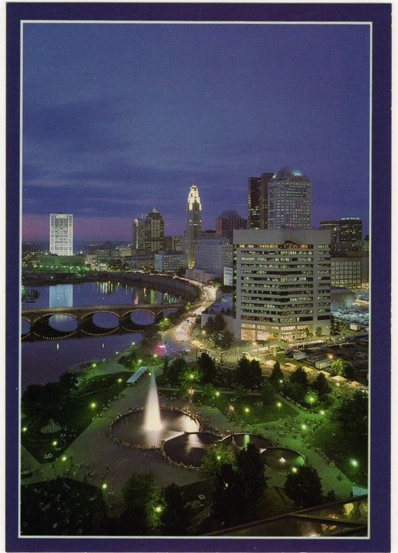 Color Postcard: Downtown Columbus, Ohio, at night 