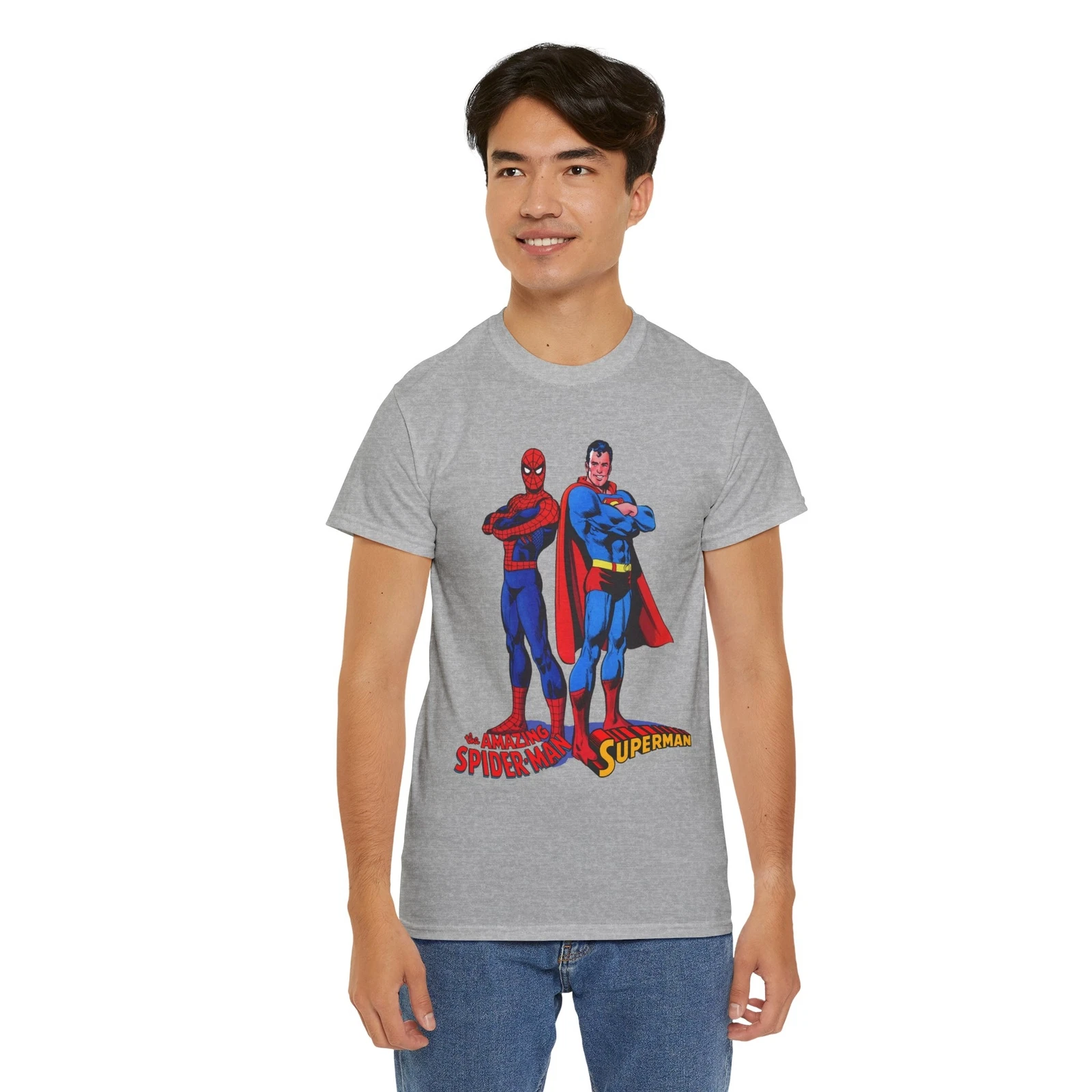 Amazing Spider-man, Superman T-Shirt - 1970s D.C Comics & Marvel Team-Up