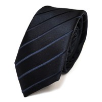 Schmale Tigertie Seidenkrawatte Blau Dunkelblau Schwarzblau Gestreift - Krawatte