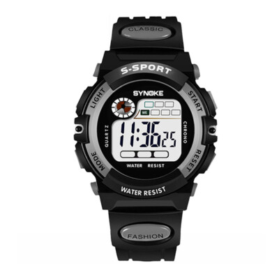 Kids Men Waterproof Sports Watch Digital LED Backlight Wristwatch Leather Strap