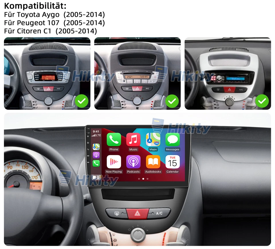 4+64GB 8-Core CarPlay Android Radio Für Citroen C1 Peugeot 107 Aygo GPS Navi DSP - Bild 2 von 4