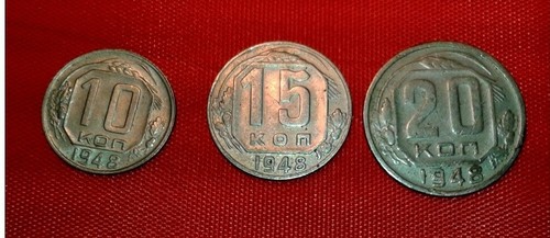 1948 Russland Russland SOWJETUNION UDSSR 10. 15 . 20 Kopeek Münzset   - Bild 1 von 2