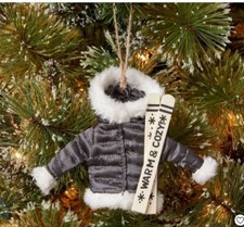 Fabric Ski Jacket with Wood Skis Christmas Tree Ornament - Wondershop