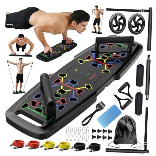 Push Up Board,Home Gym,Portable Exercise Equipment,Pilates Bar & 20 Black