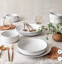 over&back, 12-piece Rimmed Glossy Porcelain Dinnerware Set | White
