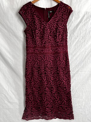 s.Oliver Black Label Kleid Cocktail Dress Women 8 Red Burgundy Floral Lace Midi