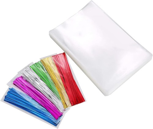 100 Pcs Premium 20"x30" Clear Cello Treat Bags with Colorful Twist Ties - 第 7/10 張圖片