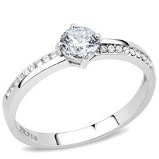 Solitaire Ring Silver Accents Cubic Zirconia Steel 1/2 carat No Plating