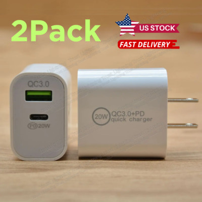 2Pack 20W PD QC3.0 Type C USB C Fast Charger Power Adapter For iPhone Samsung LG