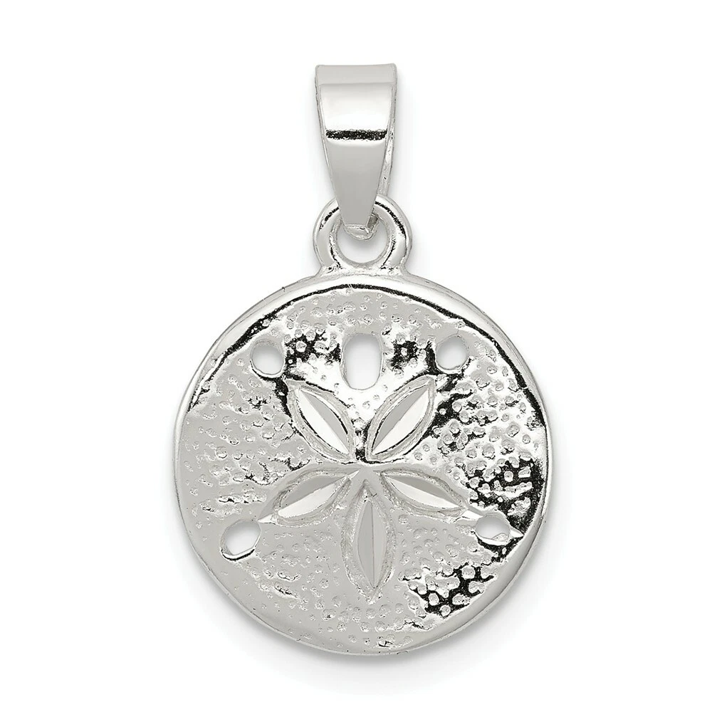 .925 Sterling silver Polished & Textured Diamond Cut Small Sand Dollar Pendant