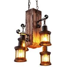 Rustic Country Industrial wooden Hanging Ceiling Lamp Pendant Light Fixture US