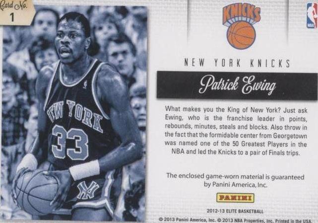 NBAカード　panini Patrick Ewing 1of1 1of1 Panini Patrick Ewing 09-10 national treasures NBA Card