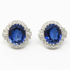 NYJEWEL Raymond Yard 14k White Gold Huge Sapphire 1.25ct Diamond Earrings