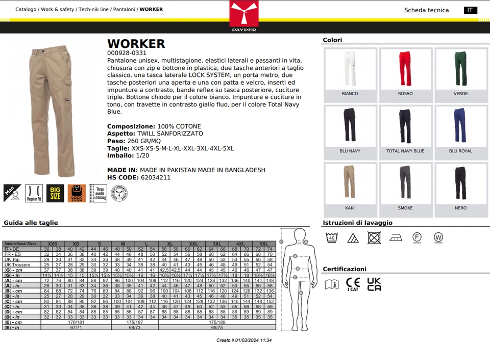 PAYPER Pantalone da Lavoro WORKER in cotone 100% END SERIES 💣PREZZO OUTLET🔥 - Immagine 2 di 2
