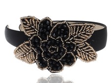 Intricate Design Single Black Bead Flower Gold Bead Leaves Fashion Headband