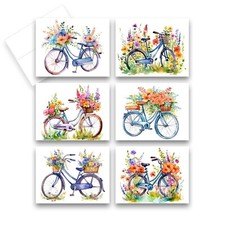 12 All Occasion Note Cards Blank with envelopes - FLORAL BIKE 2 of Each