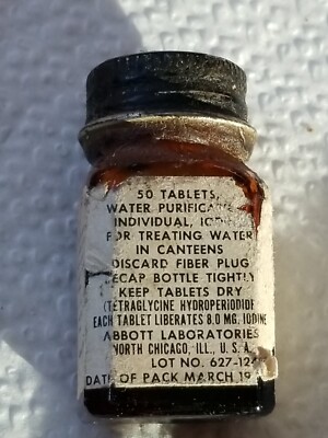 1950s NOS Vintage Water Purification Tetraglycine Iodine Tablets Abbott Lab