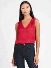 NEW Banana Republic Womens Soft Satin Vneck Top Shirt Sleeveless Red S NWT