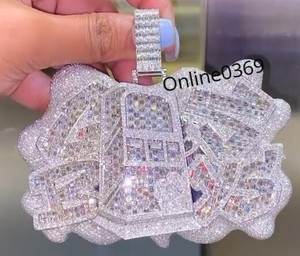 Authentic 4ct Baguette Moissanite Men's Unique Guess Boys Pendant White Gold Plated Silver