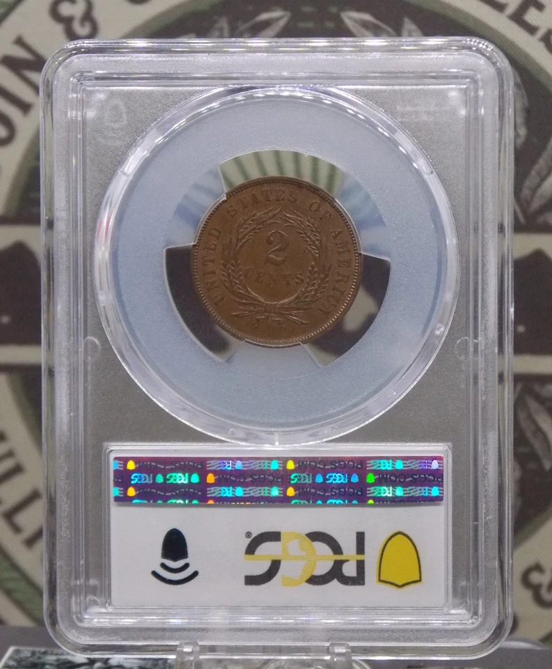 1866 U.S. Two 2 Cent Piece **OBSOLETE** 2c PCGS MS62 BN #820 Uncirculated ECC&C - Image 4 of 4