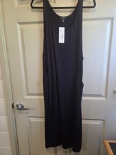 NWT Eileen Fisher Racerback Tank Dress S/P BLACK Tencel Jersey Midi