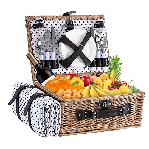 Picnic Basket for 4 Persons with Waterproof Picnic Blanket and Insulated