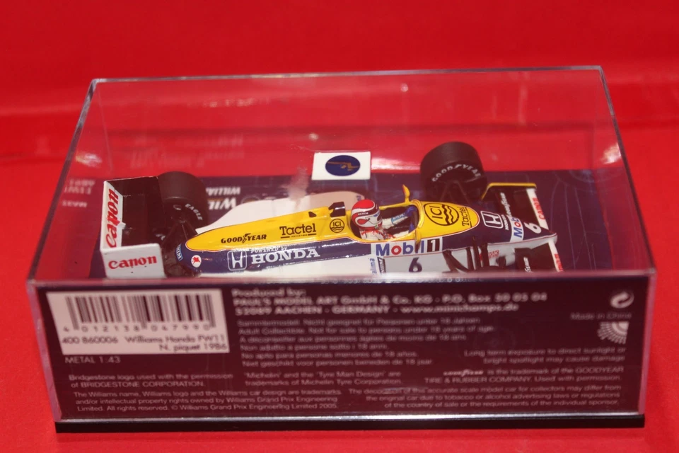 1/43 Williams Honda FW11 (1986) - #6 N. Piquet - MINICHAMPS - Immagine 3 di 3