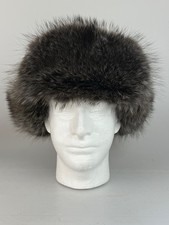 Men's Real Silver Fox Fur  Herringbone Wool Pilot Hat Fur Ushanka Cap Trapper