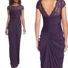 Adrianna Papell Formal Long Lace Evening Maxi Purple Gown Dress Size 6