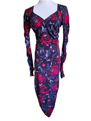 UNGARO FEVER Multicolor Floral Jersey Ruffled Midi Dress 10/46