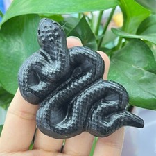 1pc Natural obsidian snake hand carved Quartz Crystal animal skull Reiki gift