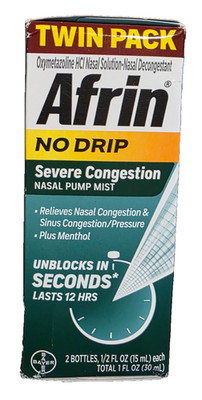 Twin Pack Afrin No Drip Severe Congestion 0.5oz Nasal Pump Mist ~ EXP JUNE 2027
