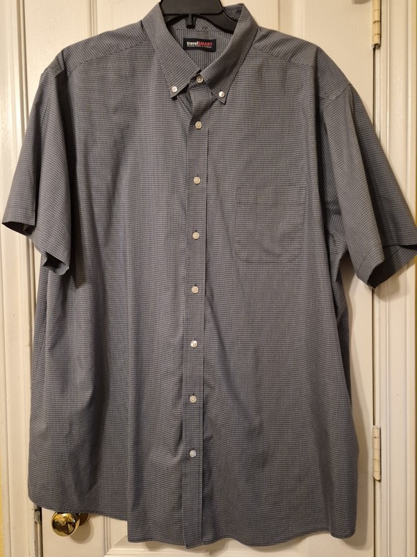 ROUNDTREE & YORKE TRAVEL SMART MEN'S GRAY WHITE CHECK BUTTON-UP SHIRT Sz 3X TALL