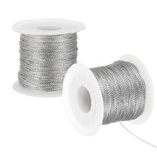 2Roll 1 mm x 109 Yards Metallic Tinsel Cord Rope Silver Cord Wrapping Ribbon