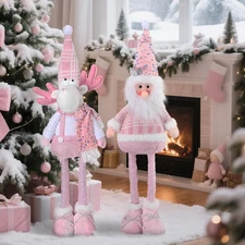 2 Pcs Long Leg Christmas Pink Plush Doll 19.69 Inches/ 50 Cm Standing Reindeer E