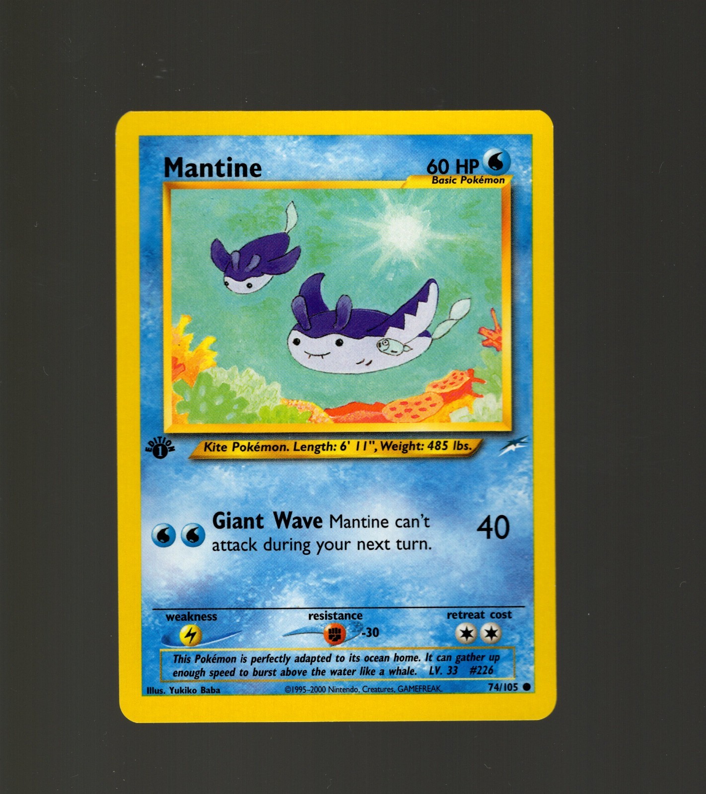 Mantine 74/105 Pokemon TCG 1st Edition Neo Destiny NM Vintage 2002 Card