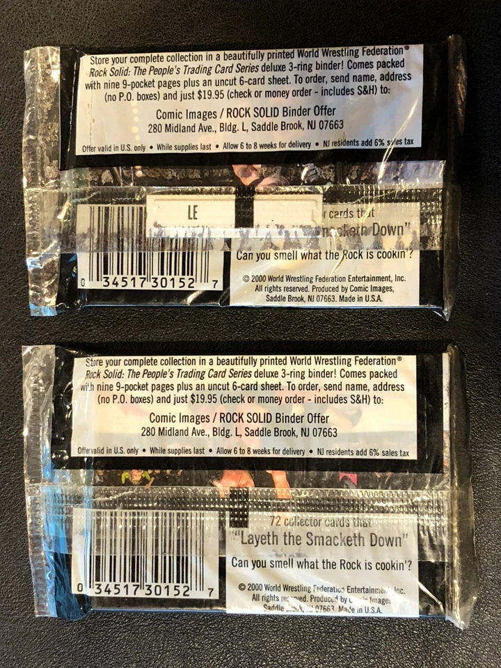 (2) Lote de tarjetas coleccionables de imagen de cómic sólida WWF Wresting Rock 2000 sin abrir Foto 2 de 4