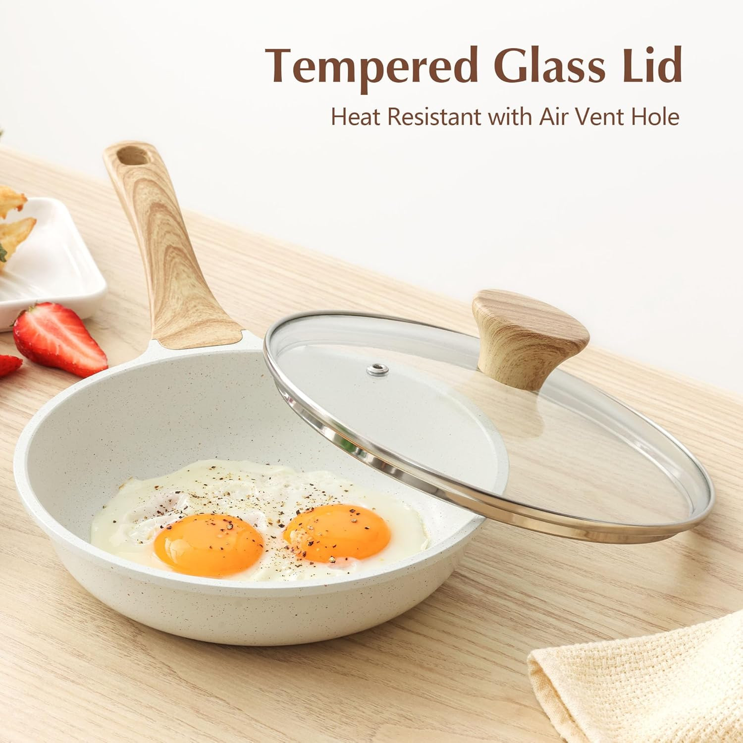 SENSARTE Nonstick Ceramic Frying Pan with Lid 8/9.5/10/11/12.5 Inch Omelet Pan S