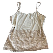 Vintage Hanes Womens Nude Beige Nylon Floral Lace Tank Top Size S  