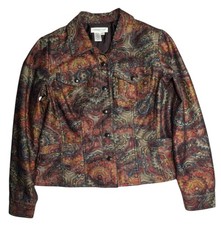 Coldwater Creek Fall Autumn Warm Colors Printed Jacket Size S Blazer Pockets