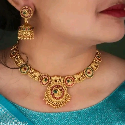 Южноиндийский Болливуд позолоченный храм ожерелье Кундан ошейник ювелирный набор - Изображение 4 из 4