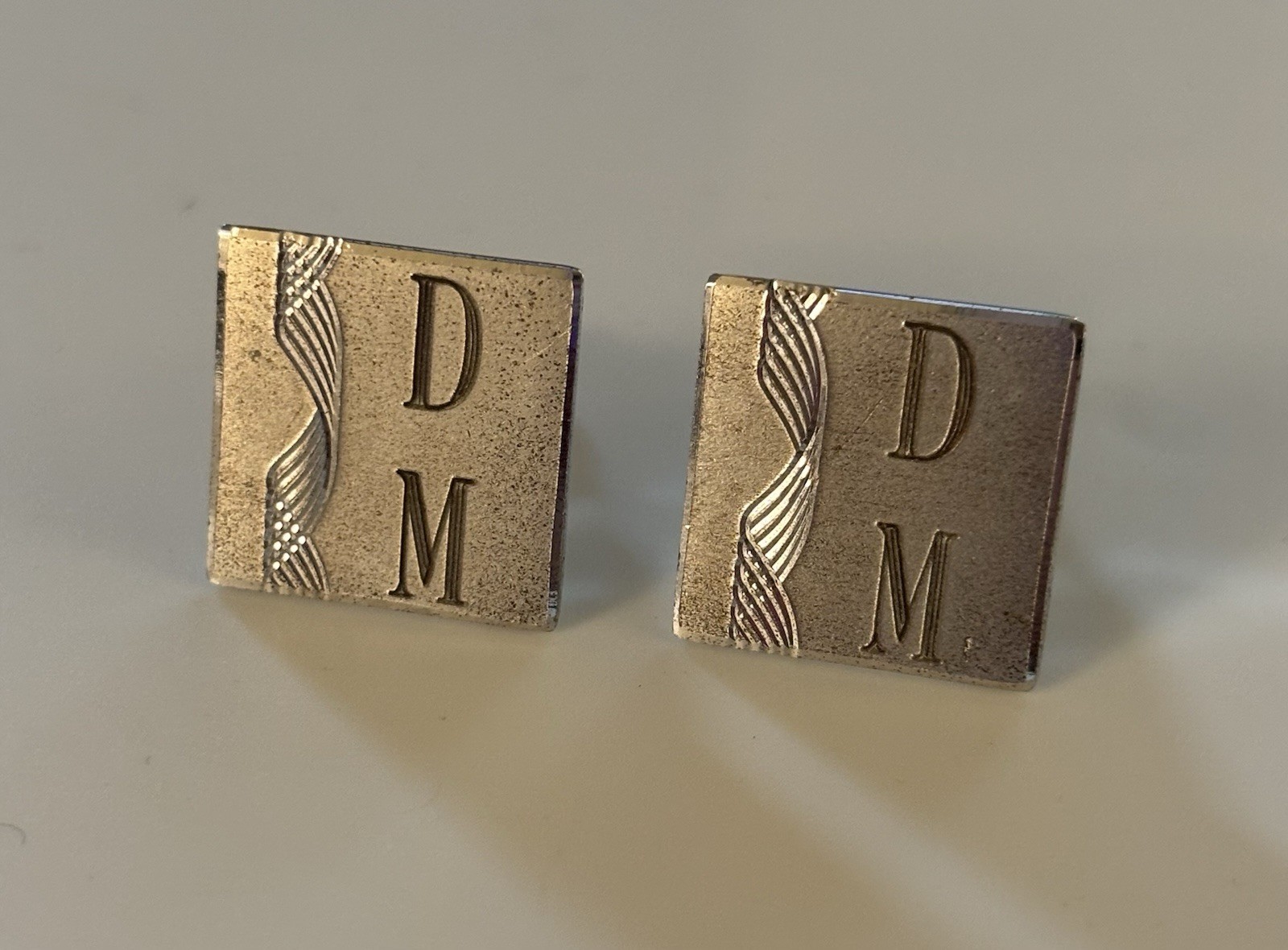 Vintage Art Deco Style Men’s Silver Cuff Links Monogrammed “DM” Stamped Sterling