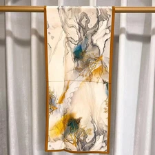 55"X13"Yellow Glacier Print Pure Mulberry Crepe Silk Long Scarf 140cmX35cm 5-19