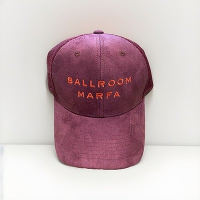 Ballroom Marfa SUEDE Adj. Trucker Hat Mesh Back NWT $100 New Raspberry & Orange